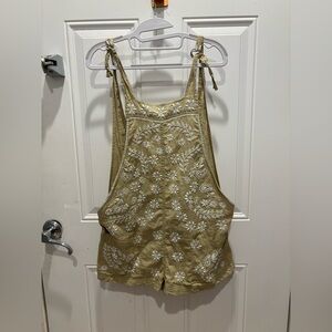 JULIET DUNN Floral print embroidered Dungareenies Shorts Overalls O/S
